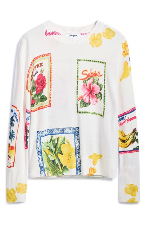 Desigual Floral Crewneck Sweater In Light Beige
