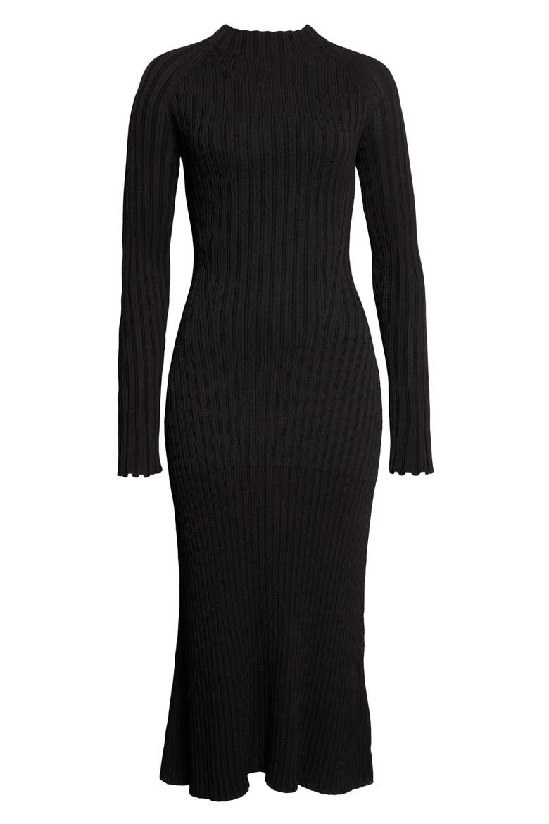 Roux Viscose & Silk Rib Midi Dress, Alternate, color, BLACK