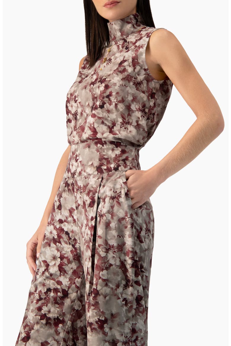 Floral-print High-neck Sleeveless Blouse, Alternate, color, Grey
