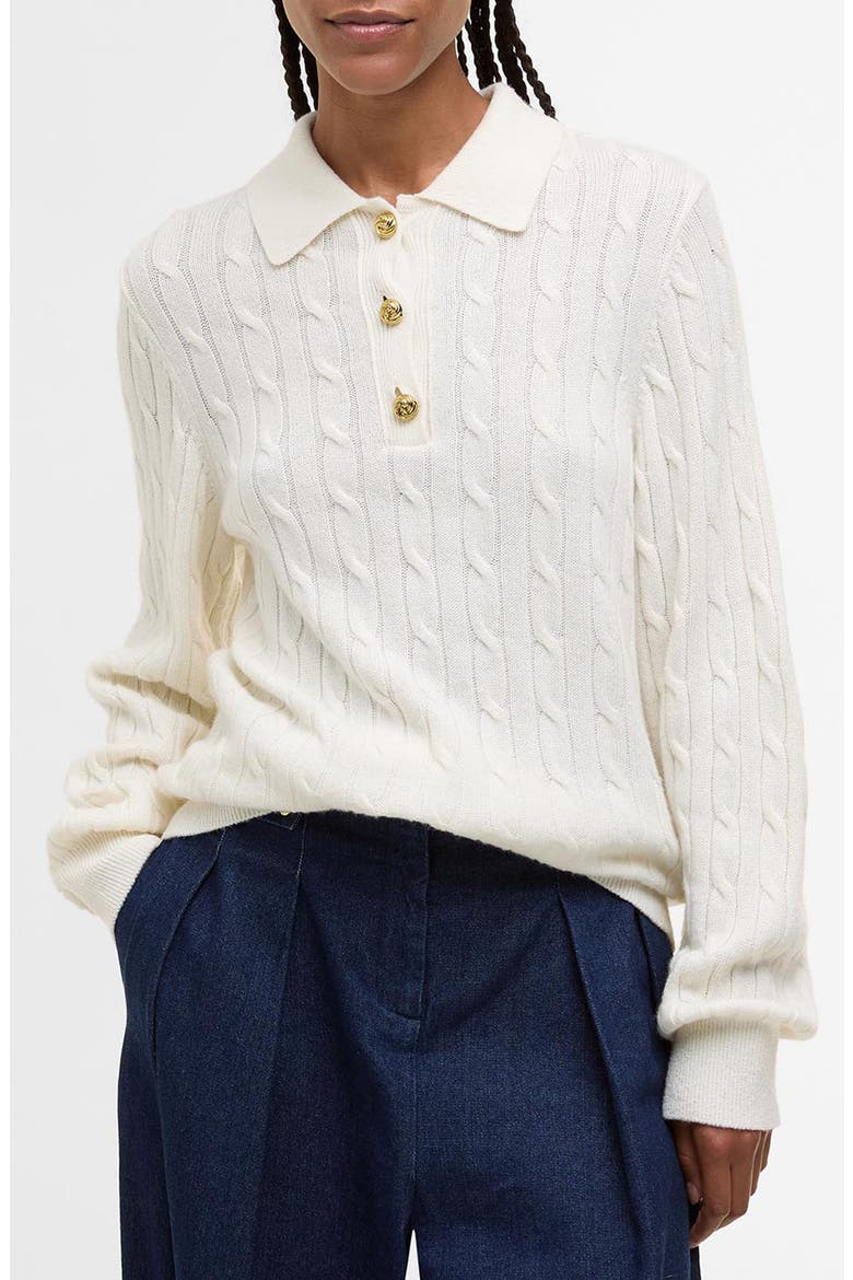 Evie Cable Stitch Polo Sweater, Main, color, CLOUD