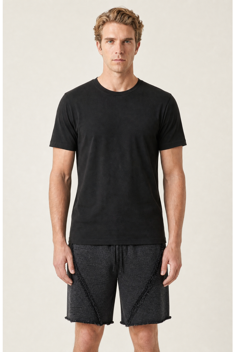Washed Drawstring Casual Shorts with Raw Edge Detail, Main, color, Black