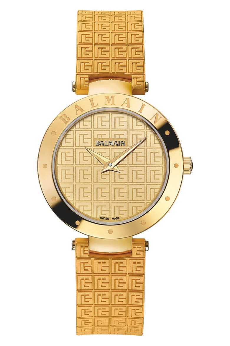 Bijou Rubber Strap Watch, 33mm, Main, color, YELLOW GOLD PVD COATING