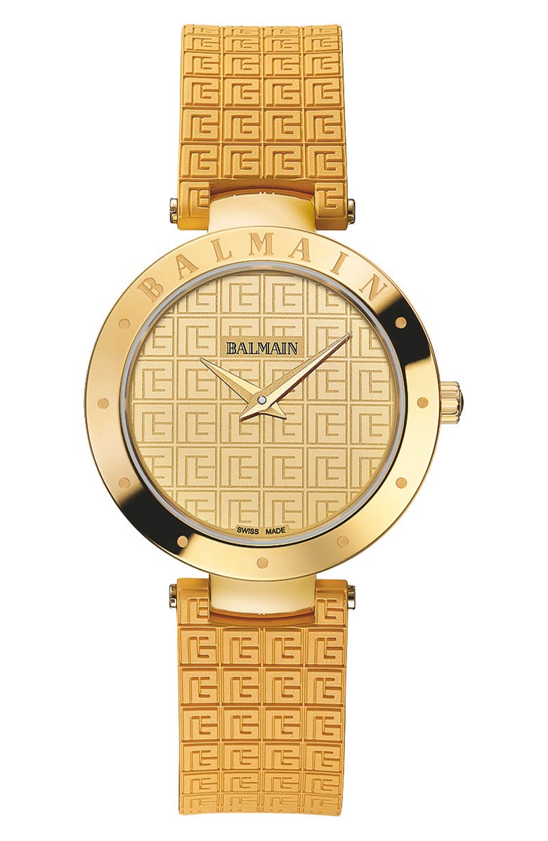 Balmain Bijou Rubber Strap Watch, 33mm, Main, color, Yellow Gold Pvd Coating