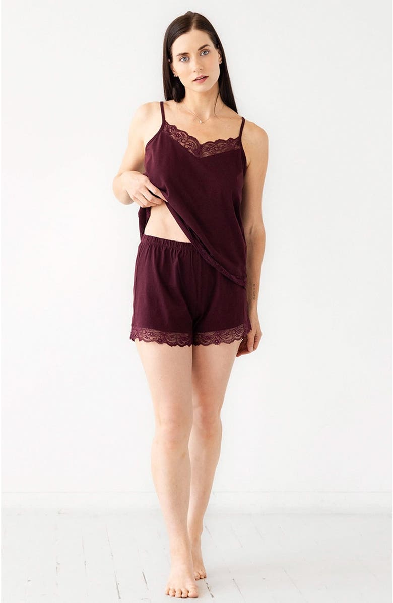 SALUA Birdies Short Set in Pima Cotton, Main, color, Burgundy