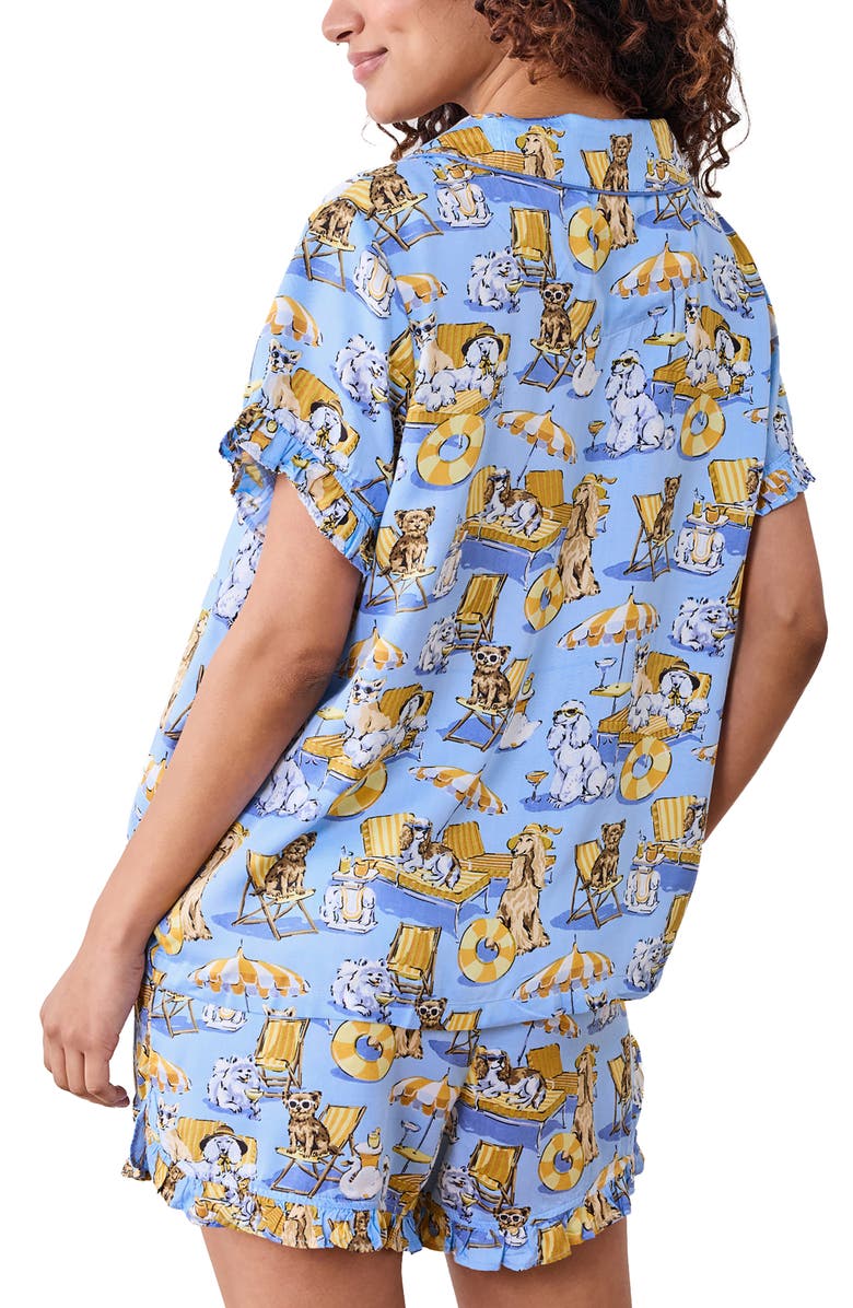 Printfresh Ruffle Satin Pajamas, Alternate, color, Cerulean Splash