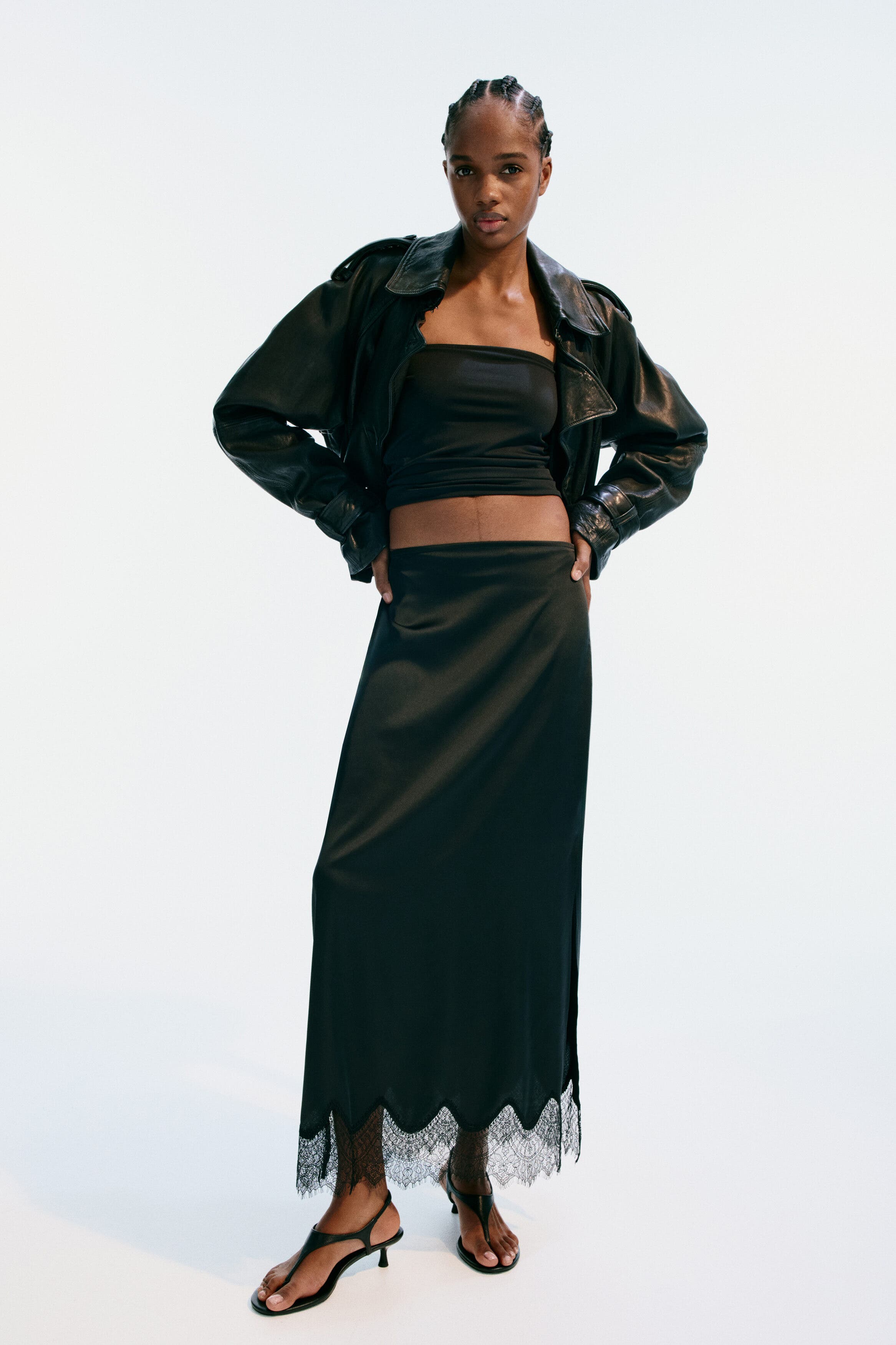 Lace-trimmed Satin Skirt - image 2