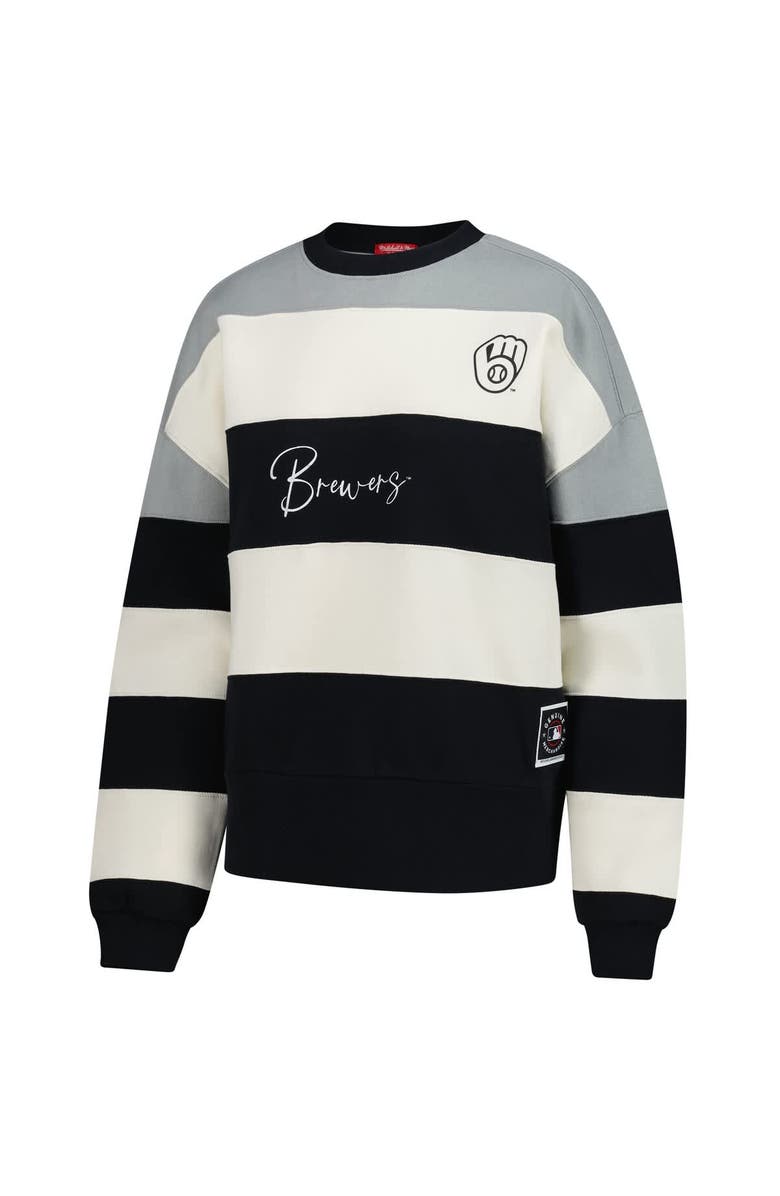 Mitchell & Ness Women's Mitchell & Ness Gray/Black Milwaukee Brewers Cooperstown Collection Blocked Fleece Pullover Sweatshirt, Alternate, color, Gray