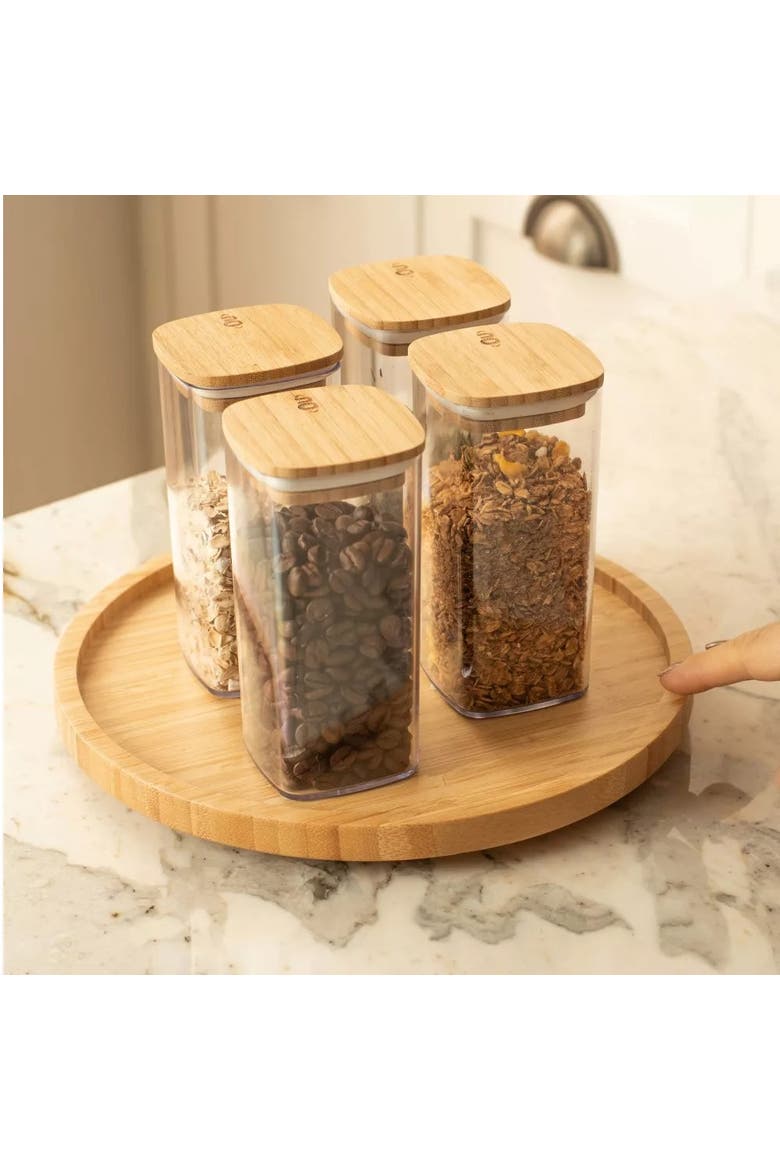 Clear Stackable Airtight Food Storage Container Set with Wood Lid 8 Piece, Alternate, color, Clear