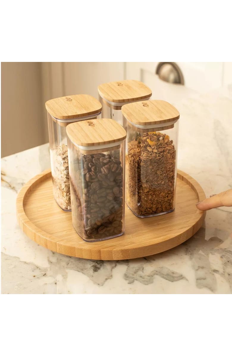 OU Clear Stackable Airtight Food Storage Container Set with Wood Lid 8 Piece, Alternate, color, Clear