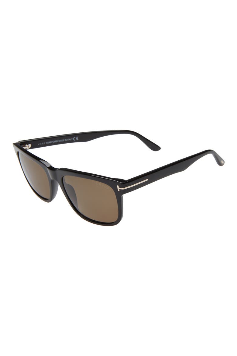 Stephenson 56mm Polarized Square Sunglasses, Alternate, color, SHINY BLACK