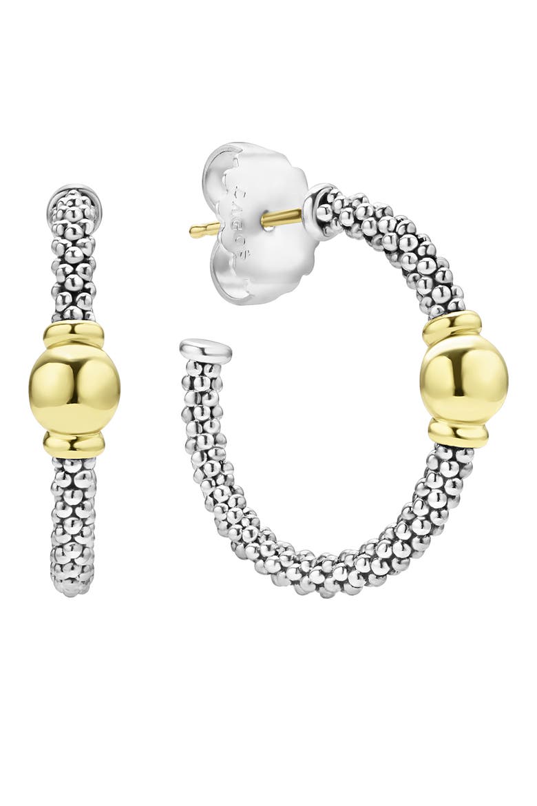 Signature Caviar Bead Station Hoop Earrings, Alternate, color, TWO-TONE