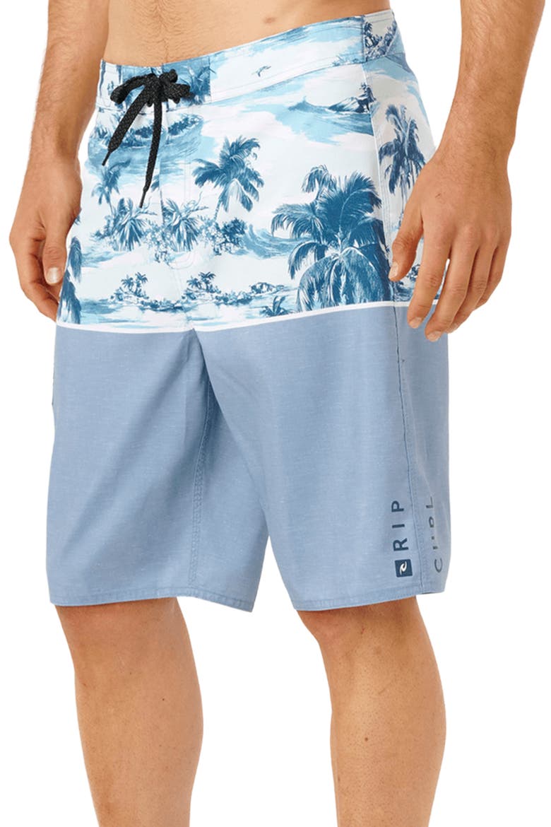 Dawn Patrol Colorblock Print Swim Trunks, Alternate, color, GLACIER BLUE