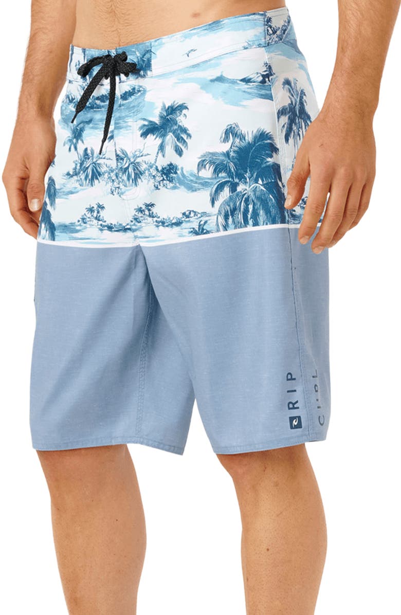 Rip Curl Dawn Patrol Colorblock Print Swim Trunks, Alternate, color, Glacier Blue