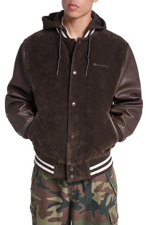 Faux Suede & Faux Leather Varsity Jacket