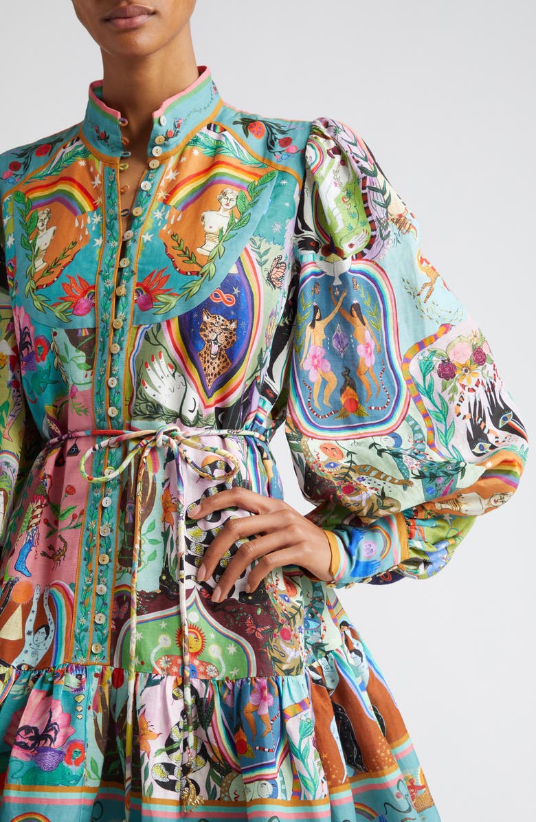 ALEMAIS Evergreen Belted Long Sleeve Button Front Fit & Flare Dress, Alternate, color,