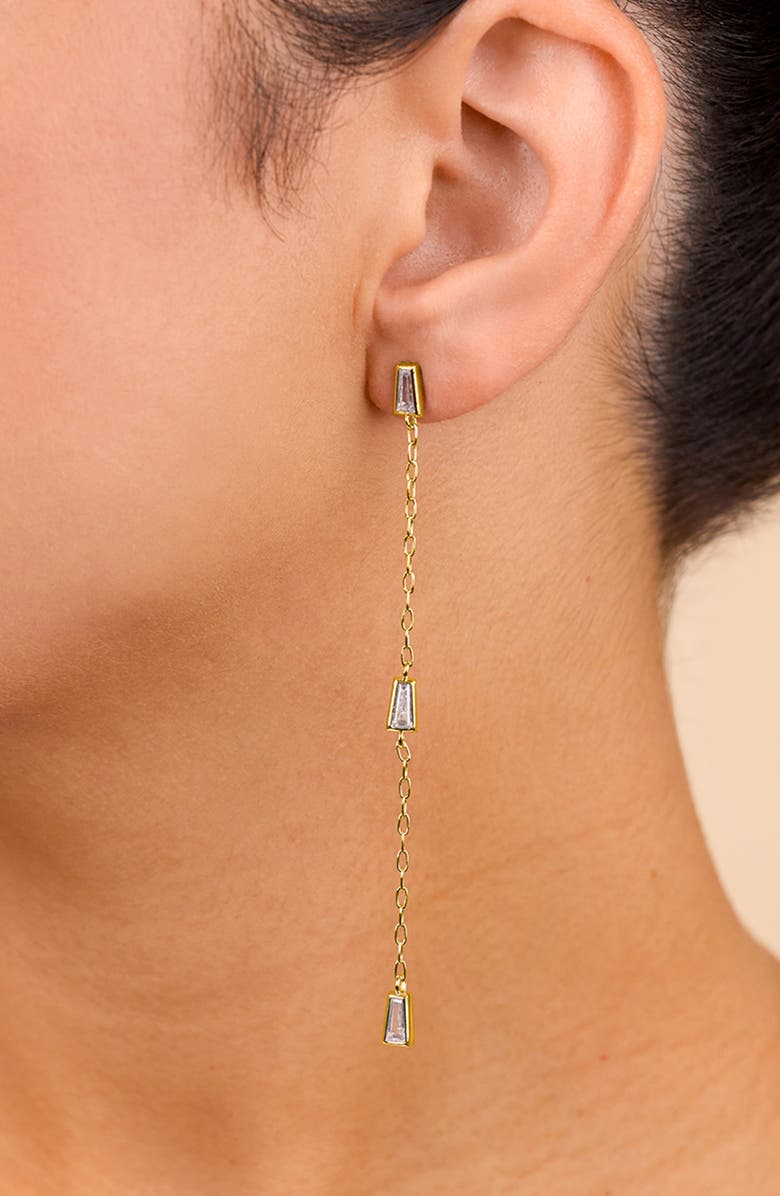 Sterling Forever Rhodium Plated Lillian CZ Drop Stud Earrings, Alternate, color, Gold