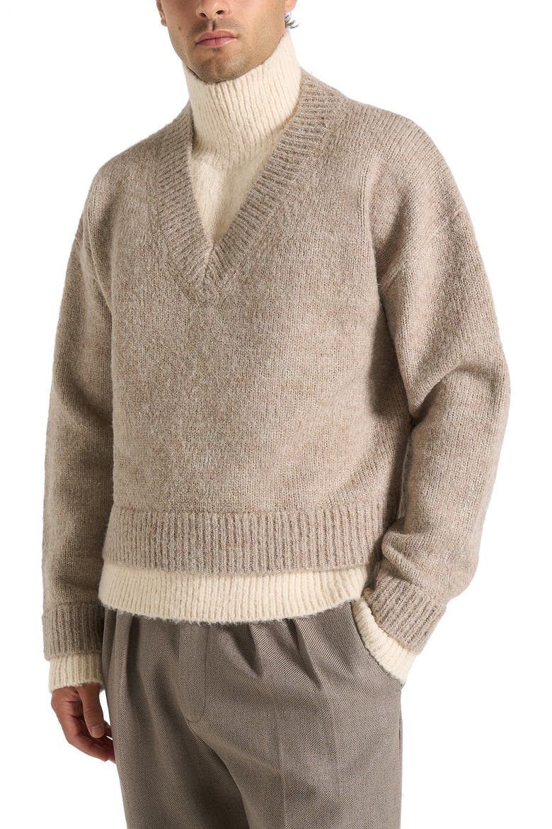 Jacques Unisex Double Layer V-Neck Knit Jumper, Alternate, color, Taupe