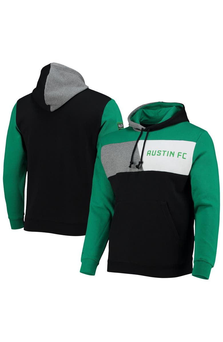 Mitchell & Ness Men's Mitchell & Ness Black/Green Austin FC Colorblock Fleece Pullover Hoodie, Main, color, 