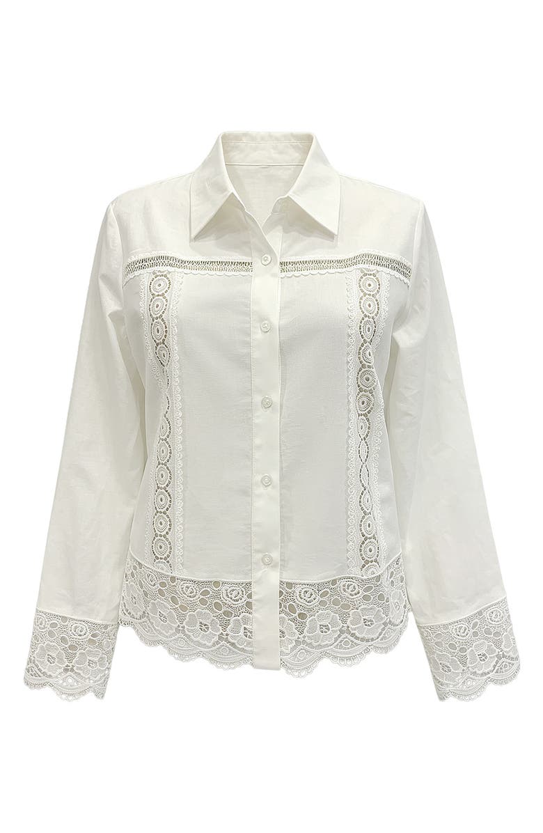 WDNY Lace Trim Button-Up Top, Main, color, Ivory