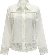 WDNY Lace Trim Button-Up Top