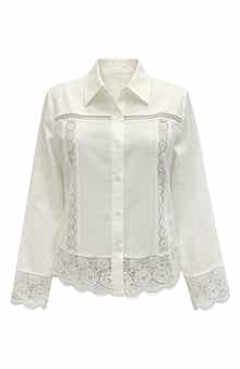 WDNY Lace Trim Button-Up Top