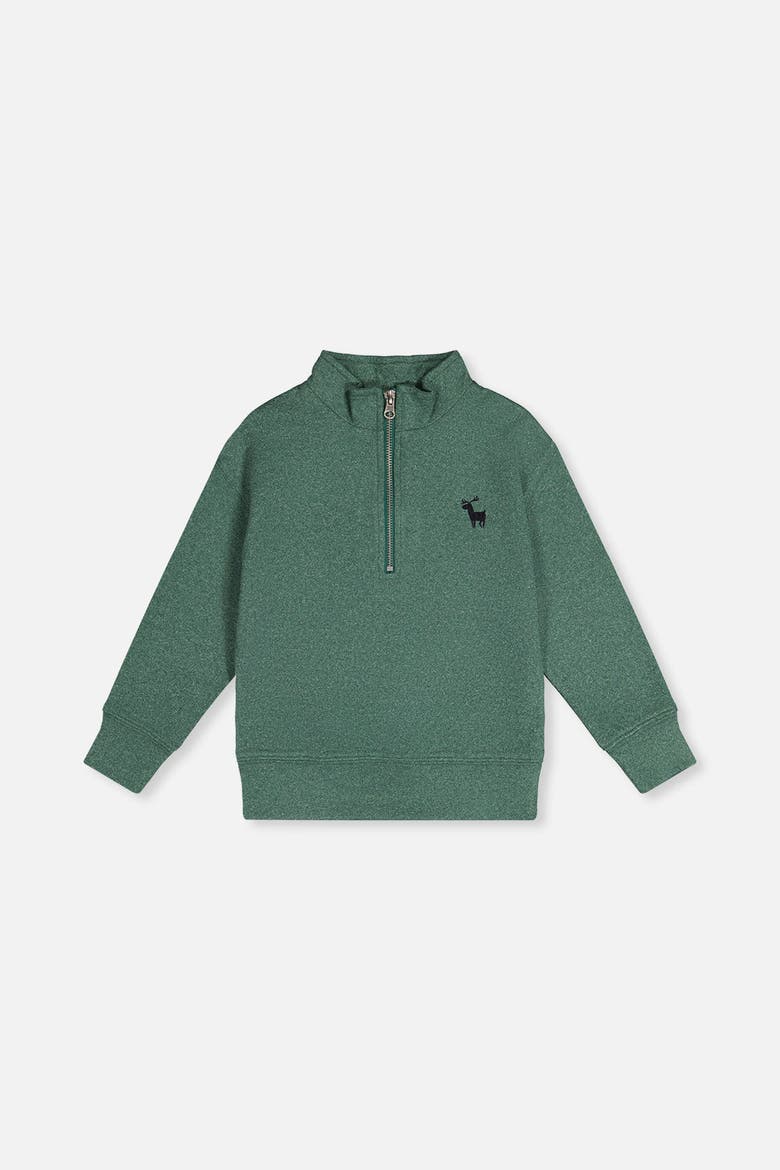 Half Zip Mock Neck Brushed Knit Deer Graphic Sweater, Main, color, Dark Green