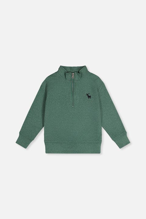 Half Zip Mock Neck Brushed Knit Deer Graphic Sweater