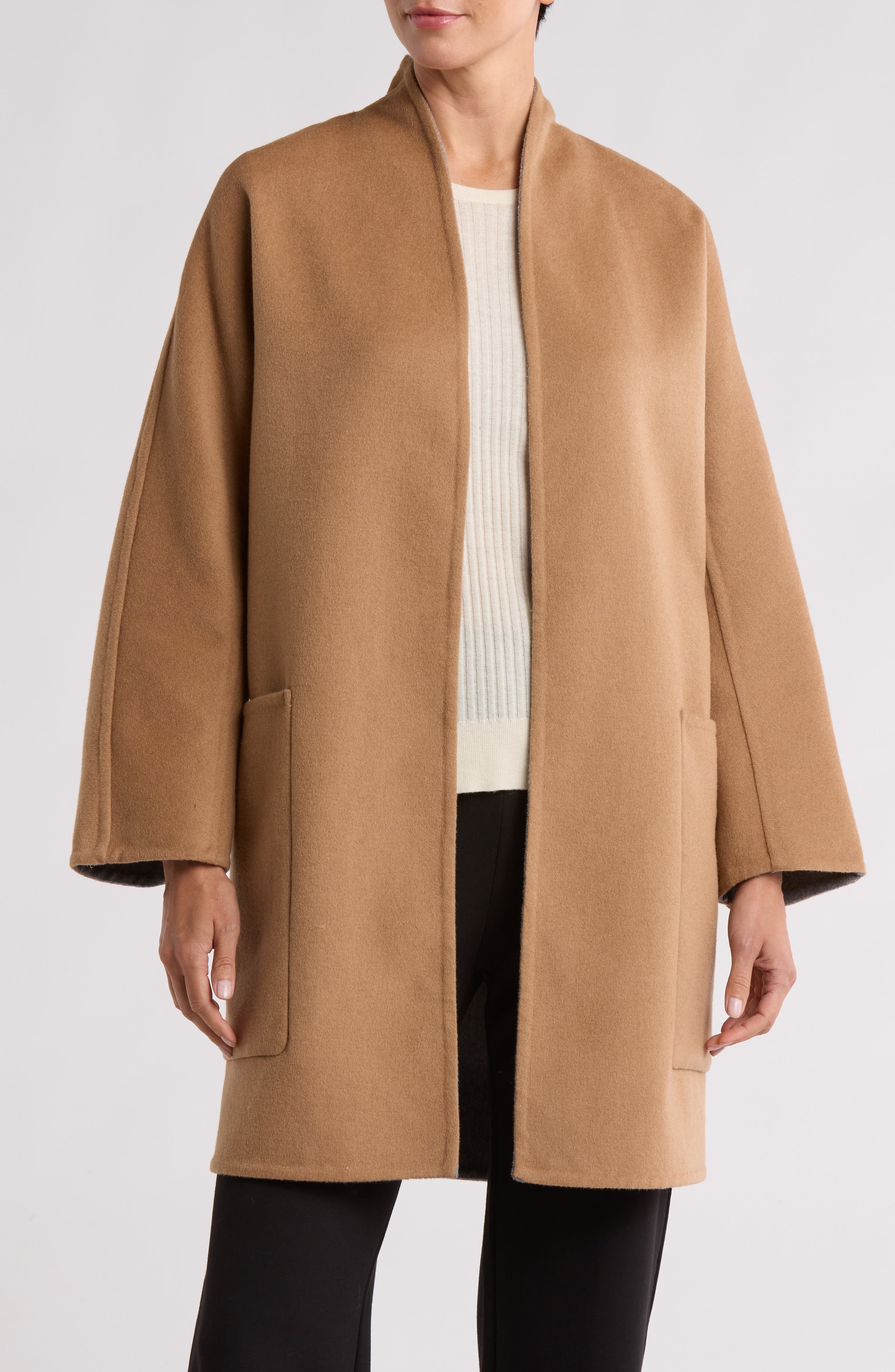Reversible Collarless Wool Blend Coat (Women) | Nordstromrack