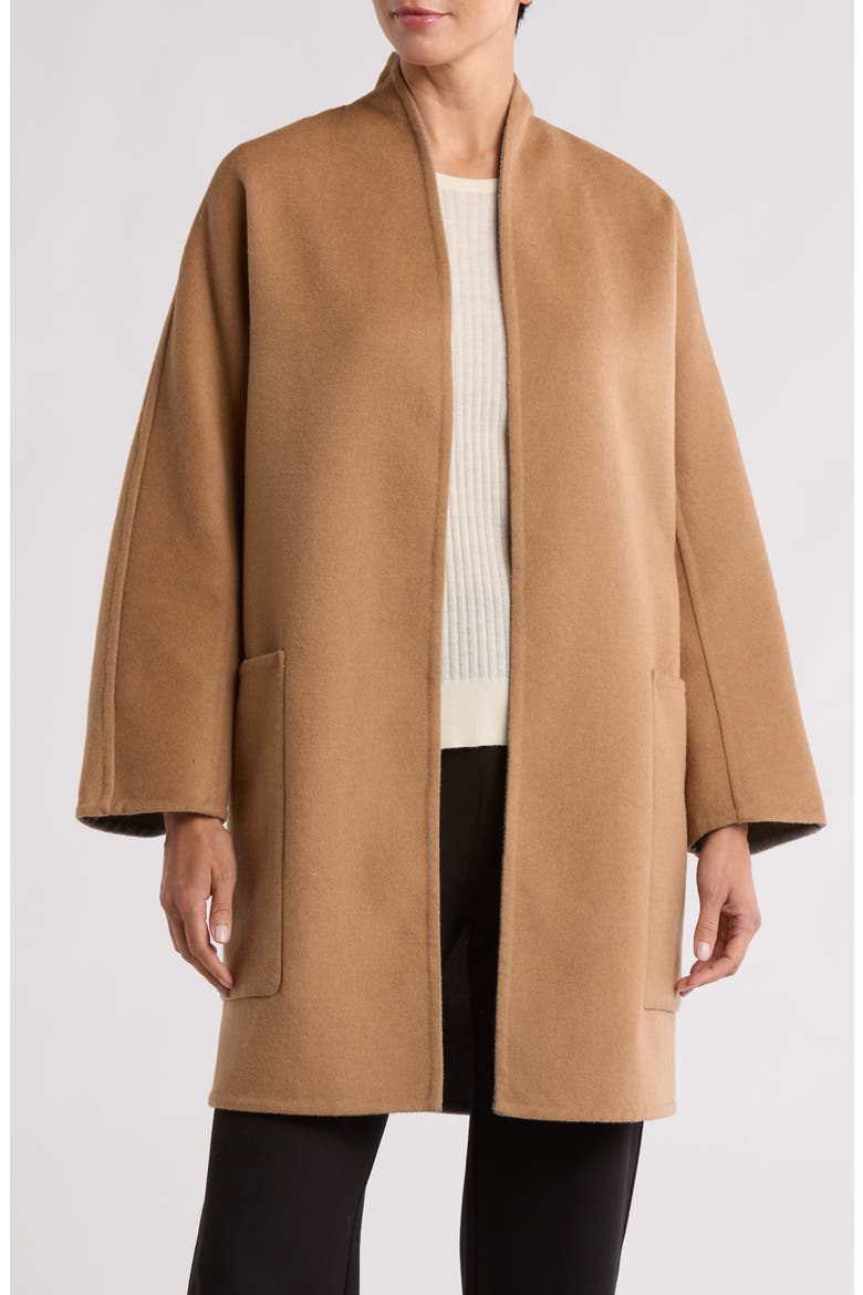 Reversible Collarless Wool Blend Coat, Main, color, DARK CAMEL/ MED H GREY