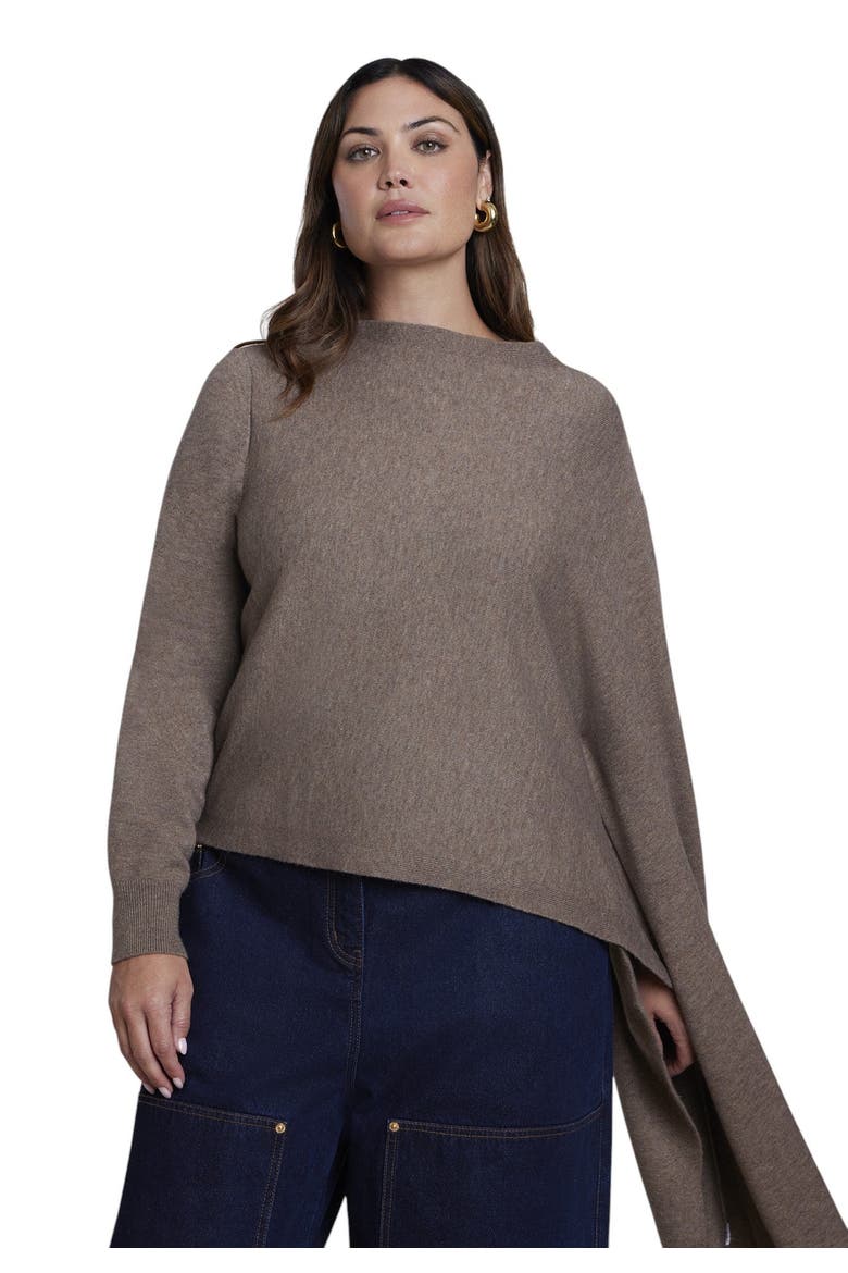 Asymmetrical Cape Sleeve Sweater (plus), Main, color, HEATHER OATMEAL