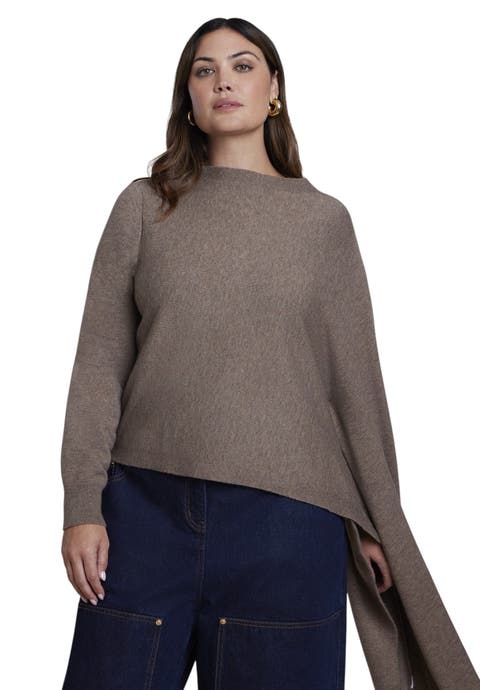 Asymmetrical Cape Sleeve Sweater (plus)