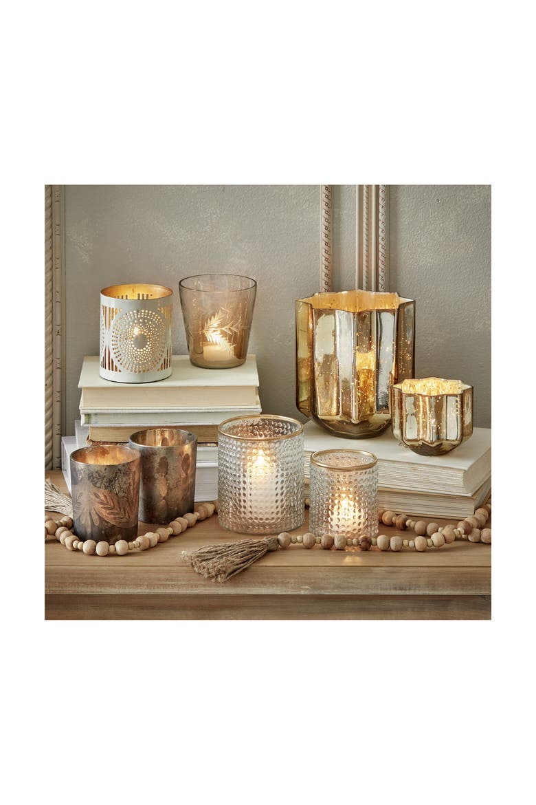 Ombre Handcut Leaf Blown Glass Tealight Candle Holder, Alternate, color, Brown