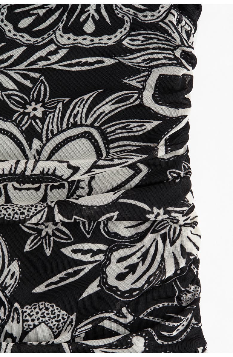 H&M Draped One-shoulder Dress, Alternate, color, Black/Floral