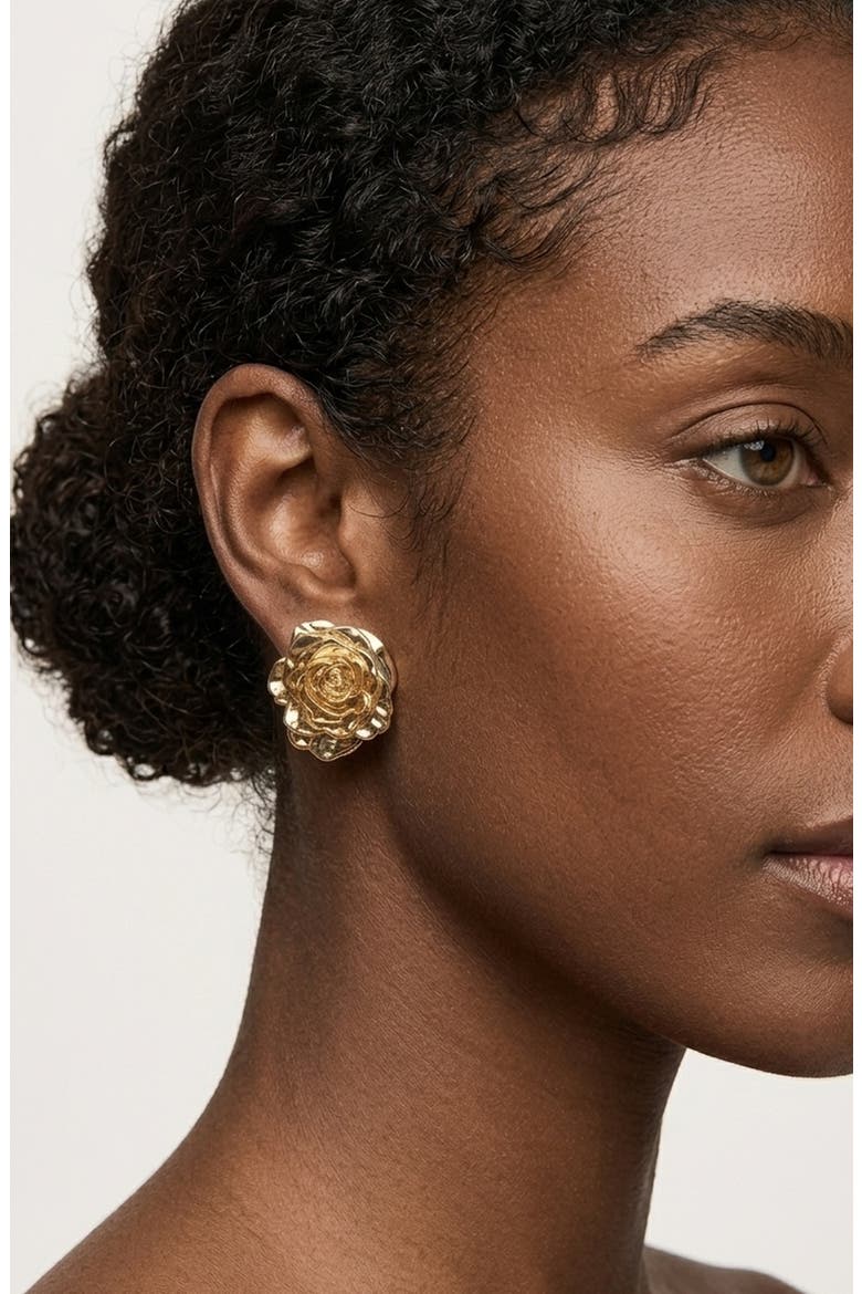 Rose Statement Stud Earrings, Alternate, color, GOLD