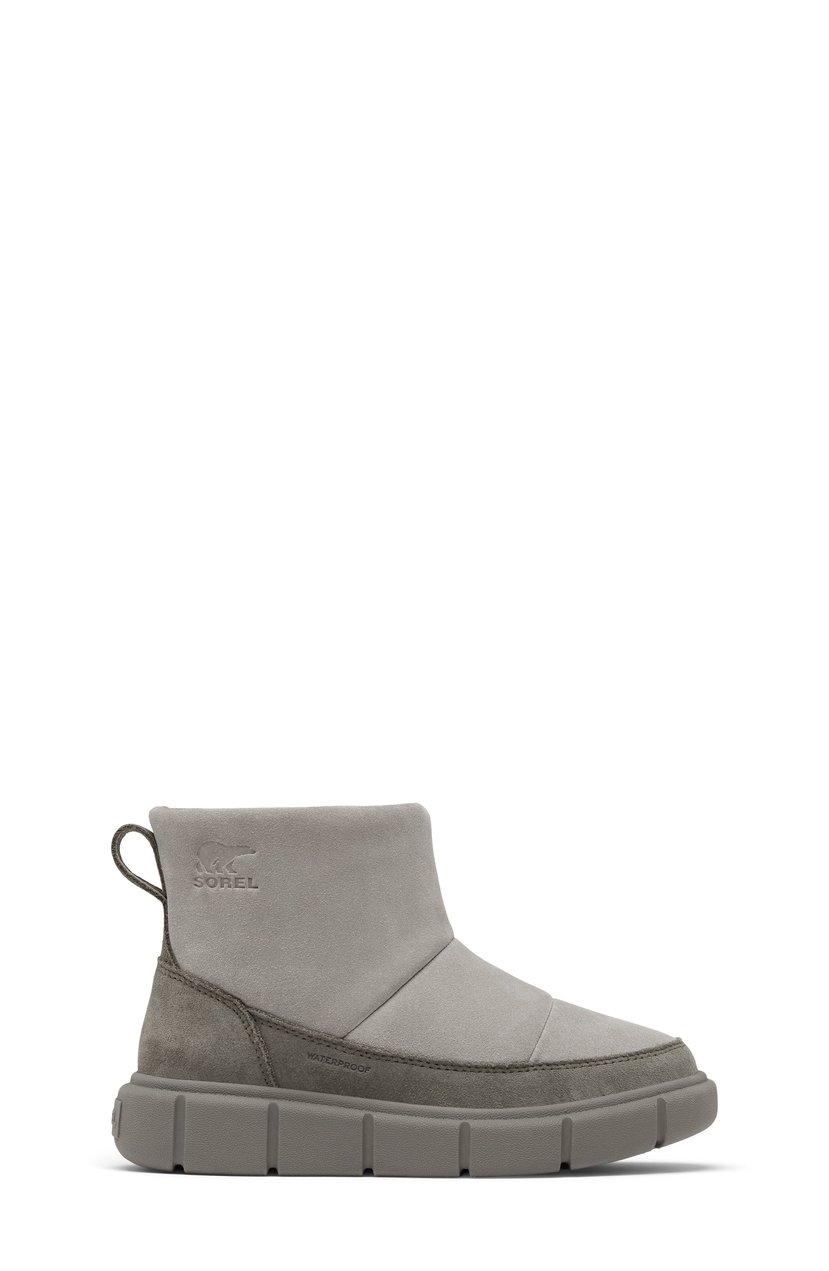 SOREL Kids' Explorer III Faux Fur Waterproof Slip-On Boot, Alternate, color, Chrome Grey/ Quarry