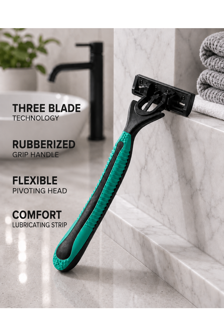 6 Disposable Razors - 3-Blade Shaving Surface Technology, Alternate, color, Green