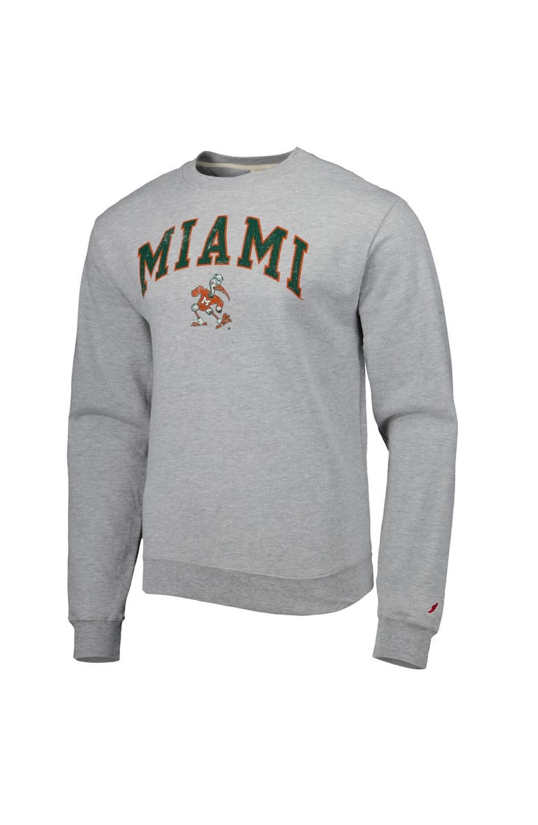 LEAGUE COLLEGIATE WEAR Men's League Collegiate Wear Gray Miami Hurricanes 1965 Arch Essential Lightweight Pullover Sweatshirt, Alternate, color, 