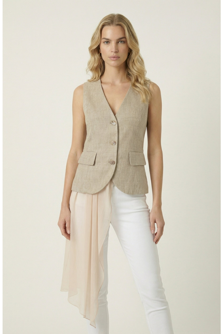 Tailored Sleeveless Vest Top, Main, color, Beige