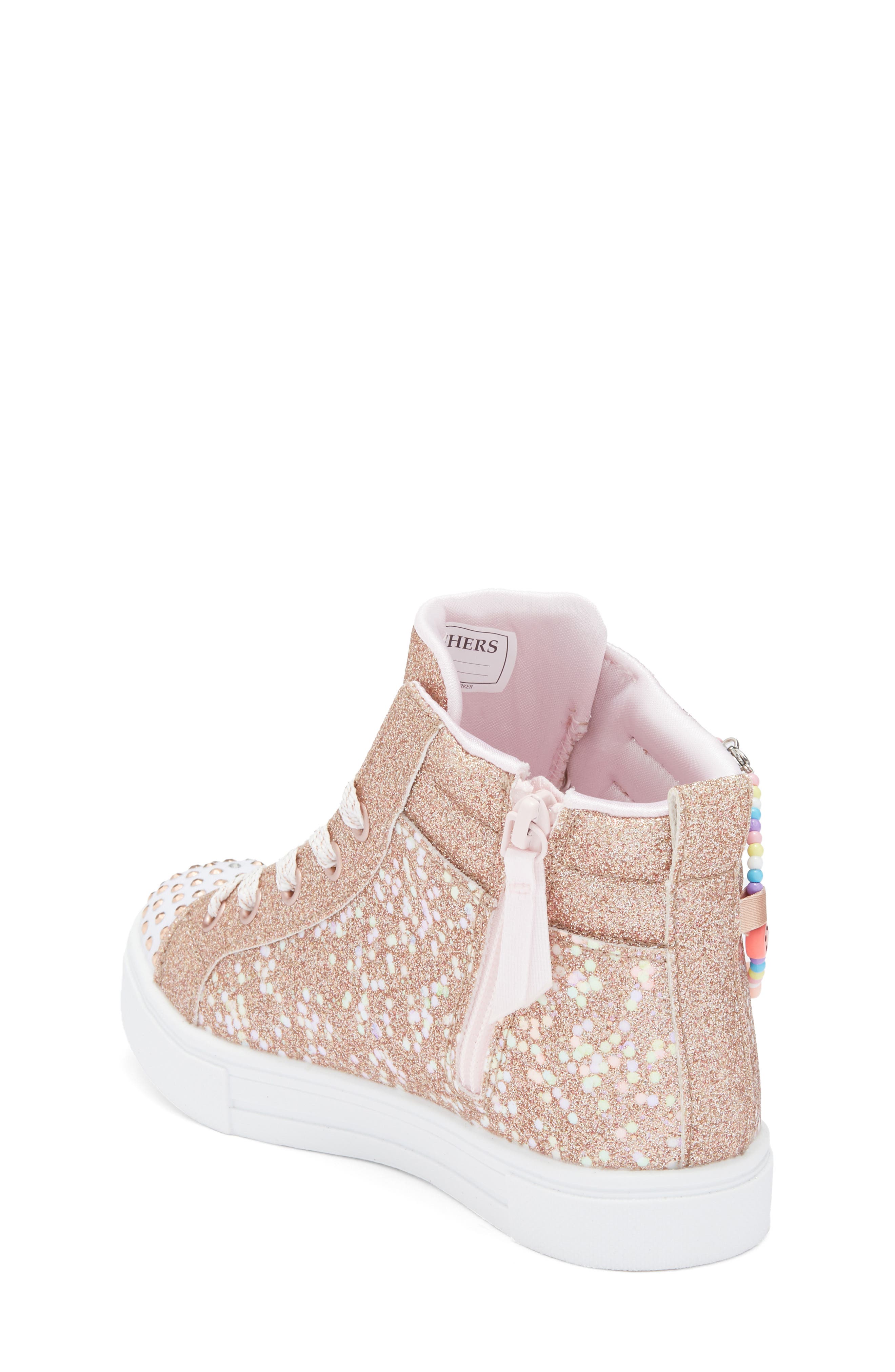 SKECHERS Kids' Twinkle Sparks Light-Up Glitter High Top Sneaker, Alternate, color, Rose Gold