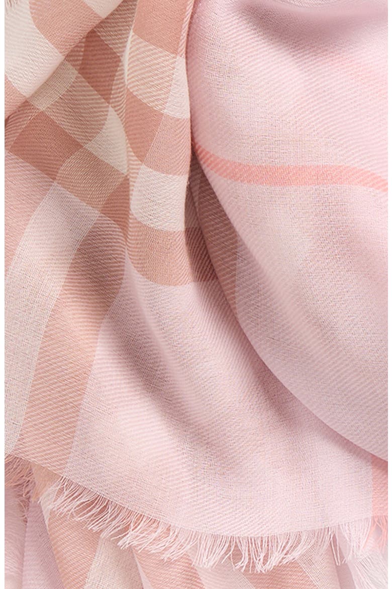 Giant Check Wool Gauze Fringe Scarf, Alternate, color, QUARTZ PINK