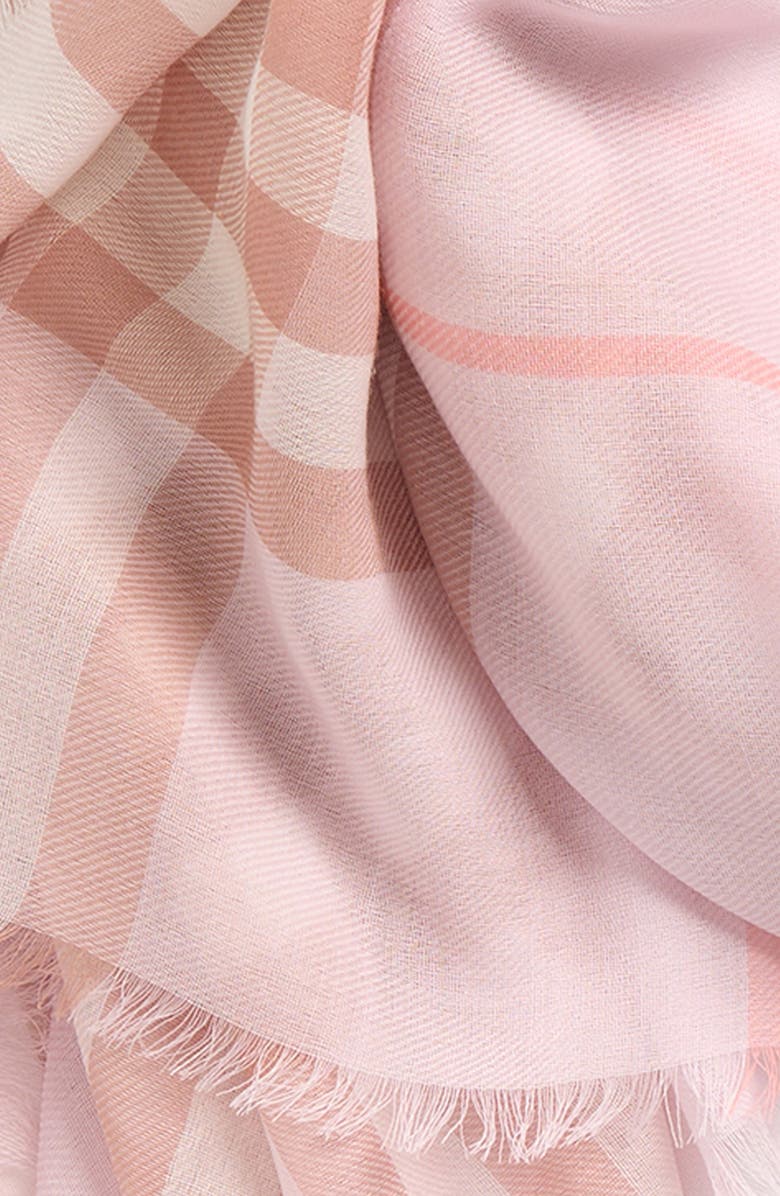 Burberry Giant Check Wool Gauze Fringe Scarf, Alternate, color, Quartz Pink