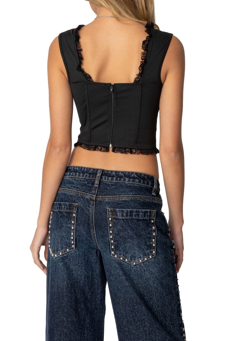Lacy Corset Crop Top, Alternate, color, BLACK