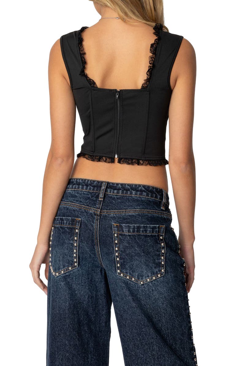 EDIKTED Lacy Corset Crop Top, Alternate, color, Black