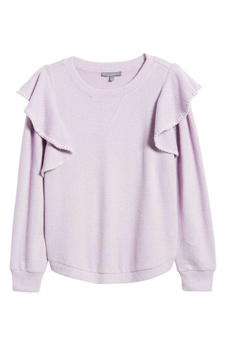 Wit & Wisdom Ruffle Crewneck Sweater, Alternate, color, Lavender Frost/ Off White