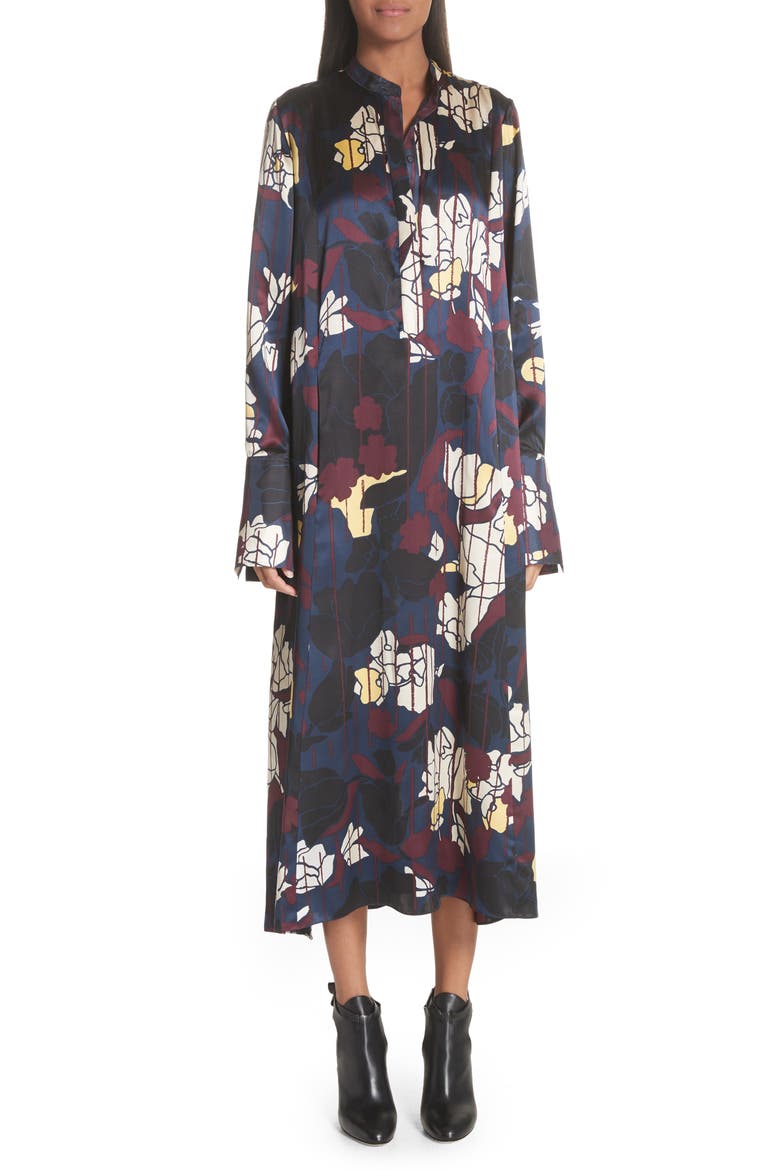 Anwyn Floral Silk Dress, Main, color, FRENCH BLUE FLORAL PRINT