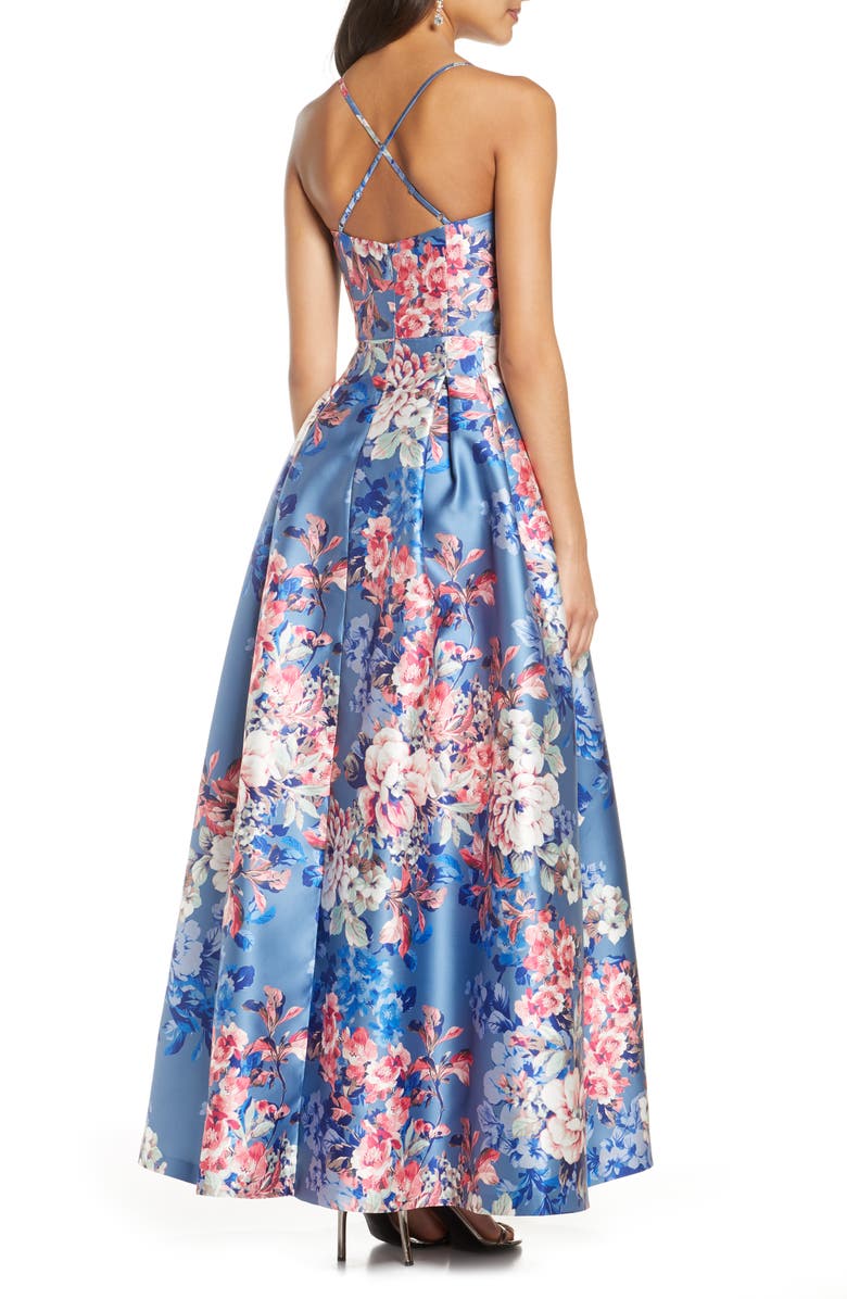 Eliza J Floral Print Mikado Ballgown, Alternate, color, 
