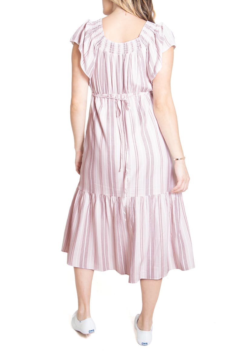 Ingrid & Isabel® Flutter Sleeve Maternity Midi Dress, Alternate, color, PINK MULTI STRIPE