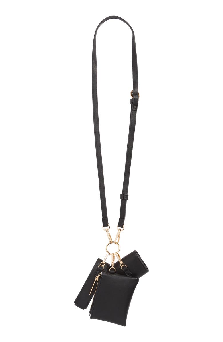 Mali + Lili Devon Water Resistant Card Holder Lanyard, Alternate, color, Black