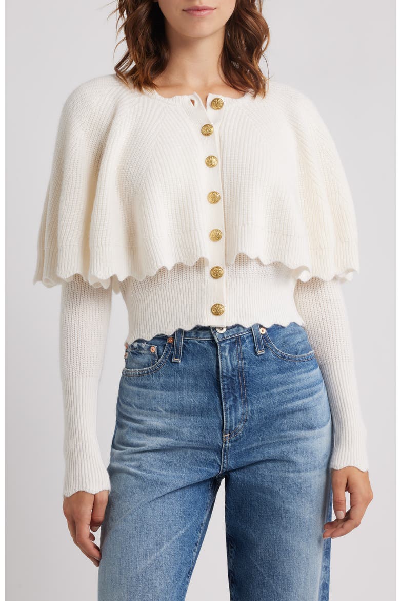 Daelyn Capelet Cashmere & Wool Cardigan, Main, color, CHAMPAGNE