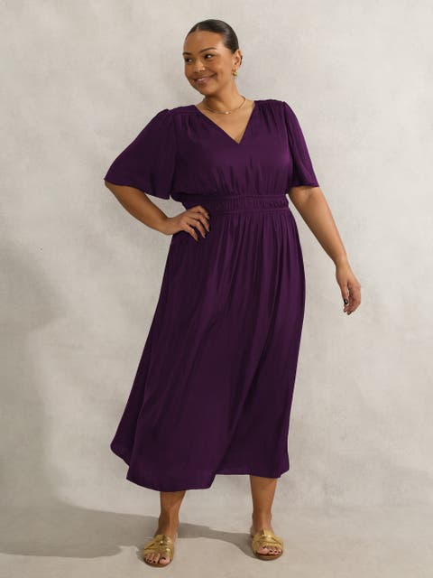 V-Neck Flutter Sleeve Dress